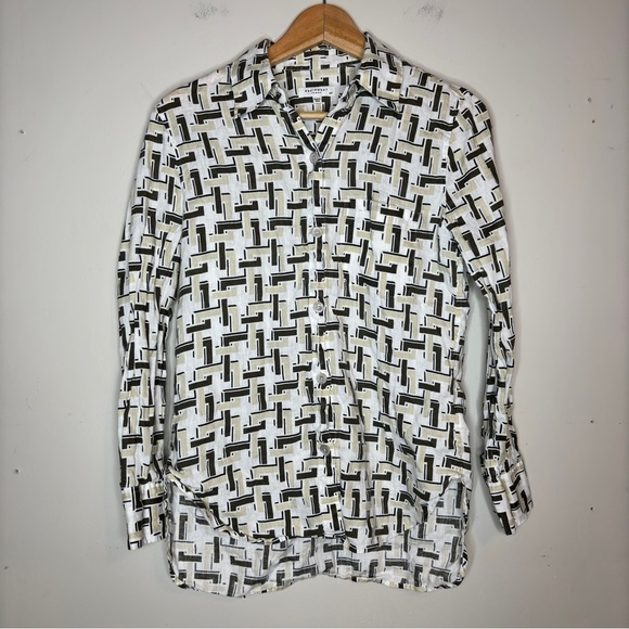 Equipment Femme White Cream Green Geometric Print Linen Button Down Shirt Size S - Picture 2 of 12